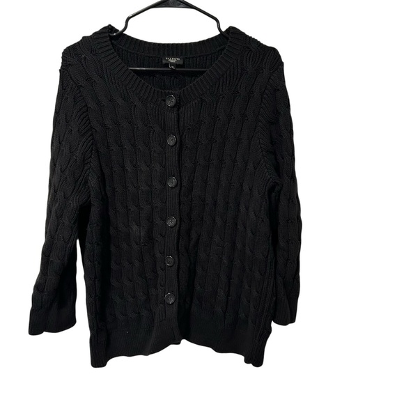 Talbots Classic Black Cable Knit Cardigan Size 1X Button up - Picture 1 of 4